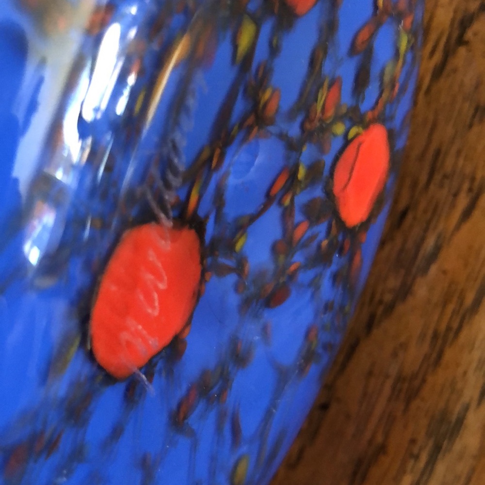 Maureen Williams Signed Australian Studio Art Glass Blue Orange Moon Vase 8" - Picture 8 of 9